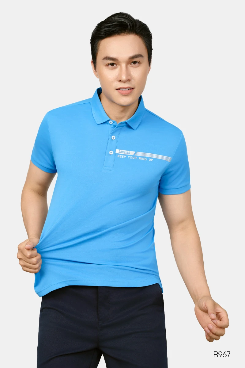 Áo polo thể thao trơn Santino màu xanh | B967